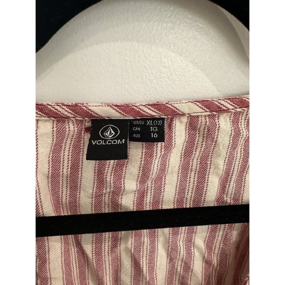 Volcom Top White/Red Blouse 100% Cotton Short Sleeve V-Neck Women's Size XL (12) - Picture 5 of 15